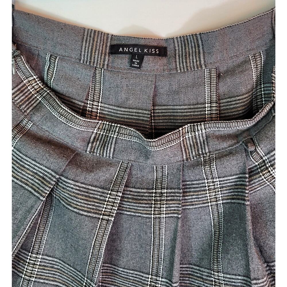 Angel Kiss Gray Pleated Plaid Y2K Schoolgirl Mini Skirt in Womens Size: Large - Picture 6 of 11